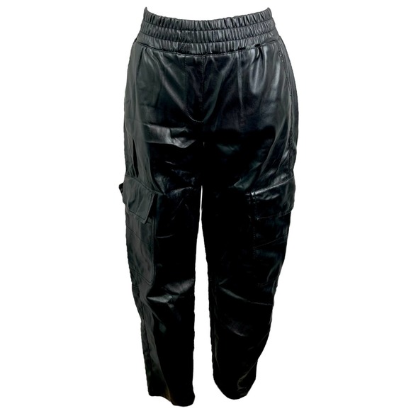 Zara Black Faux Leather Cargo Pocket Pants - Picture 1 of 4